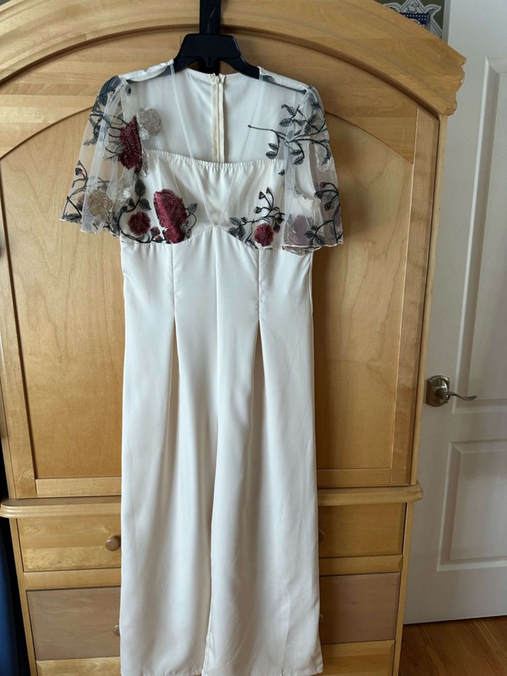 White Dress with Embroidered Floral Capelet